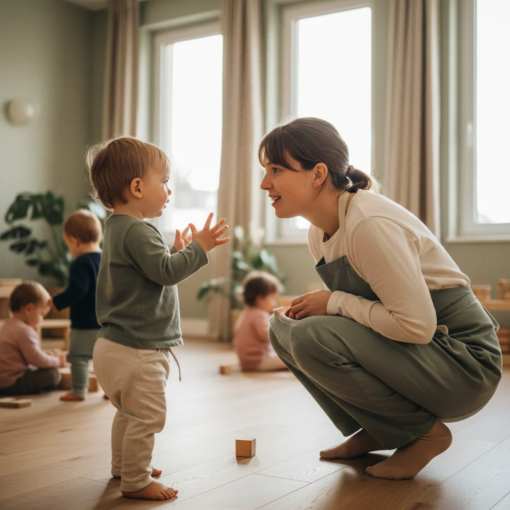 Professionnelle de My Little Crèche à l'écoute
