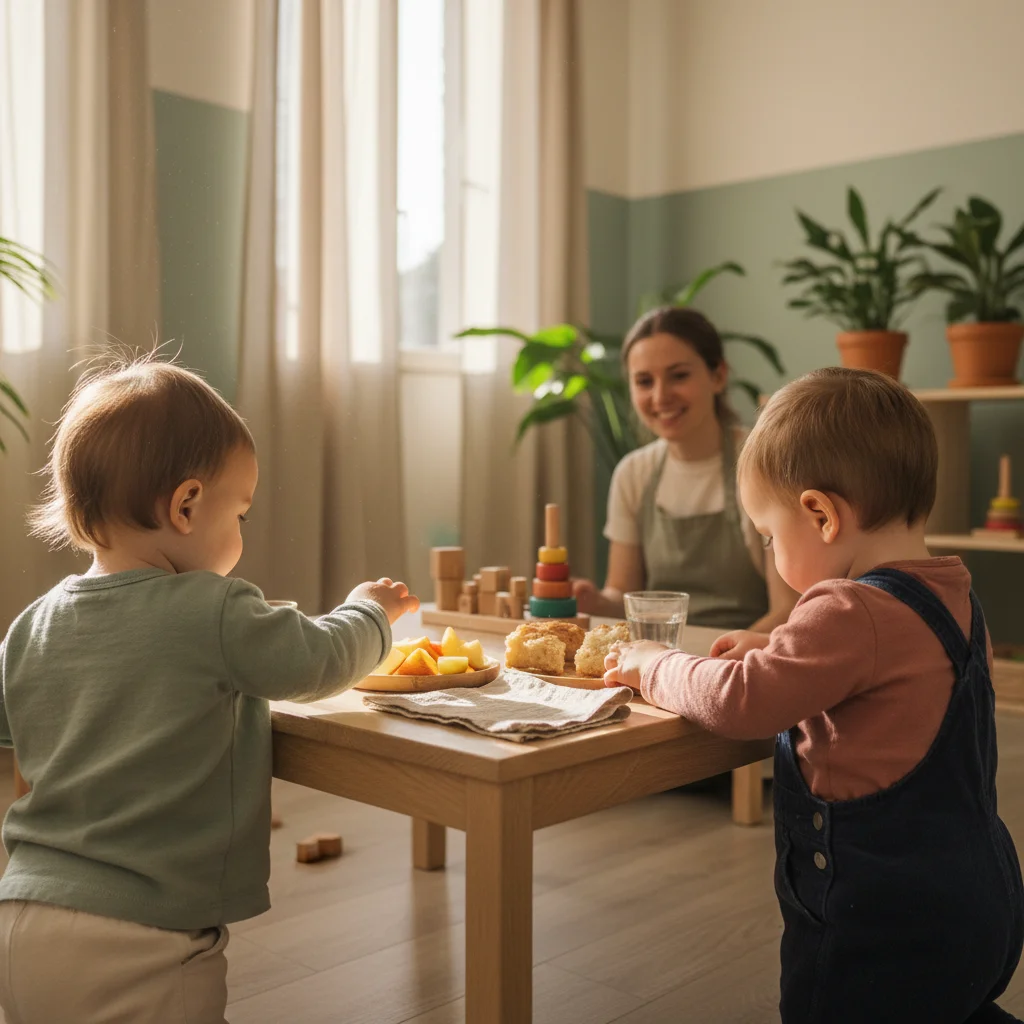 Goûter en petit groupe à la crèche